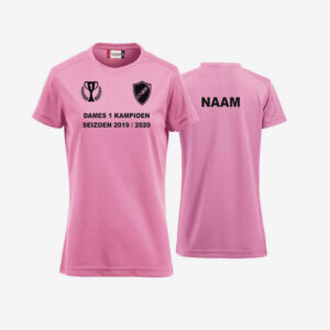 Afbeelding kampioen shirt voorzijde en achterzijde bedrukt roze