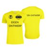 Afbeelding kampioenshirt geel bedrukt voor en achterzijde