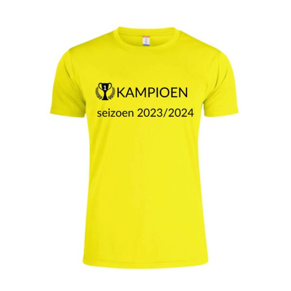 Afbeelding kampioen shirt voorzijde bedrukt kleur shirt geel