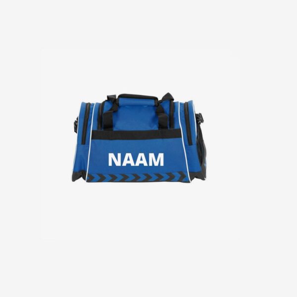 Hummel-Sporttas- blauw-met bedrukking naam wit