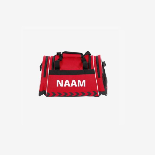 Hummel-Sporttas- rood-met bedrukking naam wit