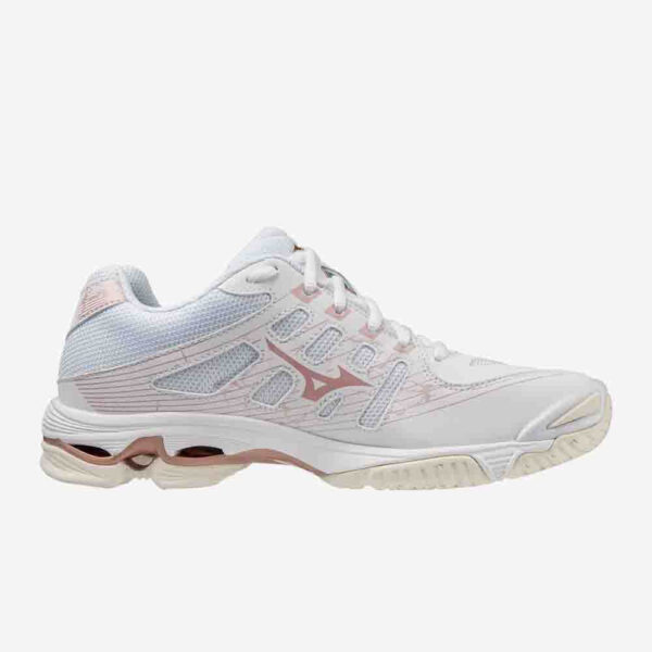 Afbeelding Mizuno Wave Voltage indoorschoen dames wit/brons/wit